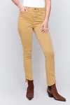 Charlie B Asymmetrical Bootcut Twill Hem Pants In Yellow In Brown