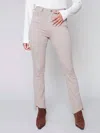 CHARLIE B BOOTCUT TWILL PANT WITH ASYMMETRICAL FRINGED HEM IN ALMOND