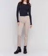 Charlie B Bootcut Twill Pants With Asymmetrical Hem In Almond In Pink