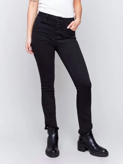 Charlie B Bootcut Twill Pants With Asymmetrical Hem In Black