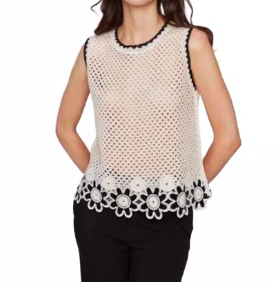 Charlie B Border Flower Crochet Sleeveless Top In Natural In Neutral