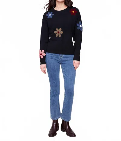 Charlie B Bouclé Floral Super Plush Sweater In Black