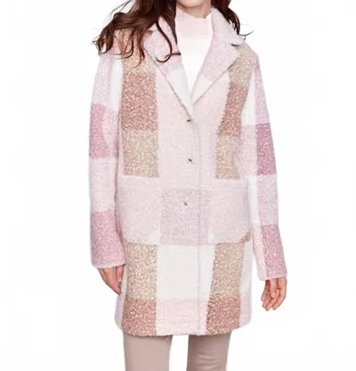 Charlie B Boucle Knit Plaid Coat In Woodrose In Multi