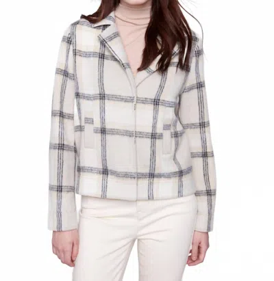 Charlie B Boucle Knit Plaid Short Coat In Beige In Animal Print