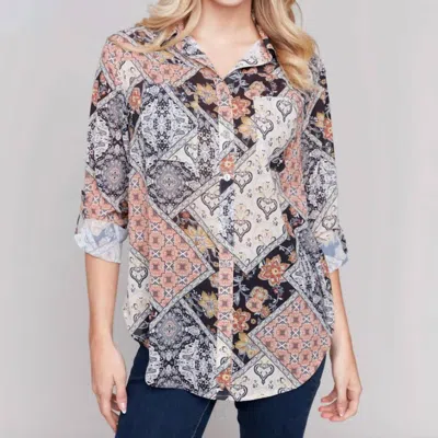 CHARLIE B BUTTON FRONT BLOUSE IN PAISLEY
