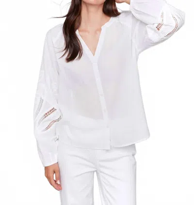 CHARLIE B BUTTON-FRONT BLOUSE WITH EMBROIDERY IN WHITE
