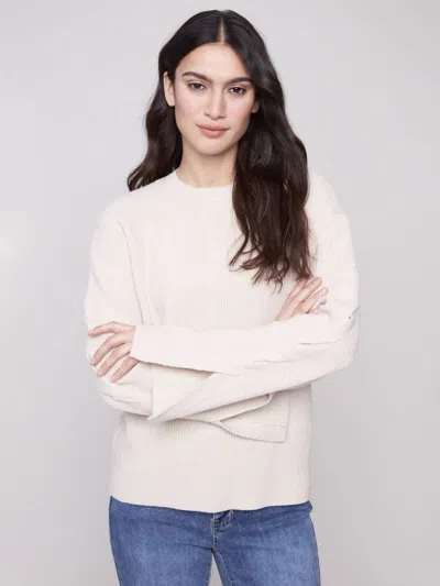 Charlie B Cable Detail Crew Neck Sweater In Oat In White