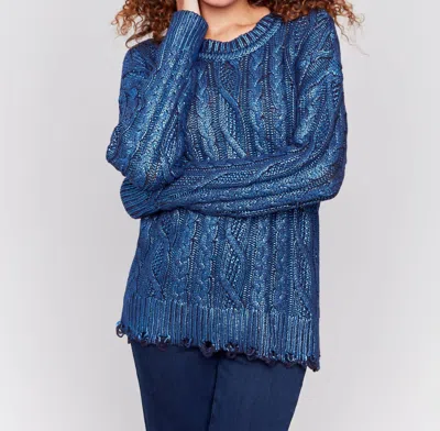 Charlie B Cable Knit Sweater In Blue Shimmer In Multi