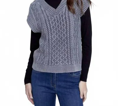Charlie B Cable Knit V-neck Sweater Vest In Charcoal In Gray
