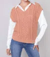 Charlie B Cable Sweater Vest In Cider In Brown