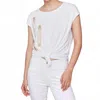 Charlie B Foil Print Front Knot Top In Metallic In Multi