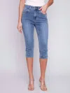 Charlie B Capri Denim Pants In Medium Blue In Blue