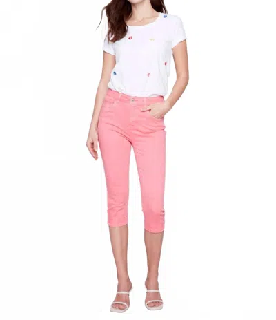Charlie B Knee High Capri Denim Cropped Jeans In Flamingo In Pink