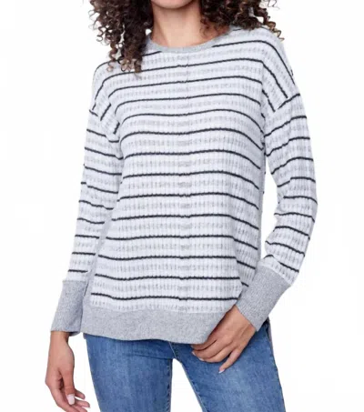 Charlie B Casper Crewneck Sweater - Plus In Soft Grey/black In Multi