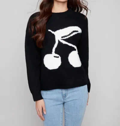 Charlie B Cherry Fuzzy Drop Shoulder Sweater In Black