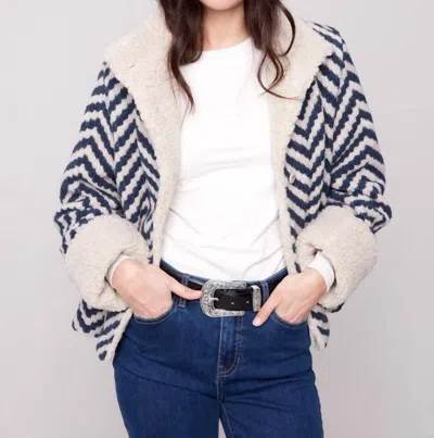 Charlie B Chevron Boucle Jacket In Multi In Blue