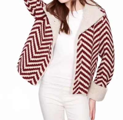 Charlie B Chevron Bouclé Short Jacket With Sherpa Trim In Cabernet In Red