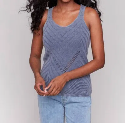 Charlie B Chevron Pointelle Knit Camisole In Denim