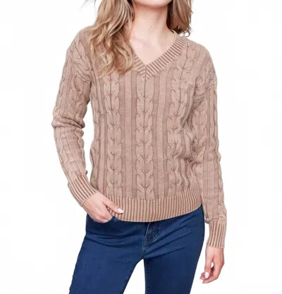 Charlie B Cold Dye Cable Knit Sweater In Truffle In Brown