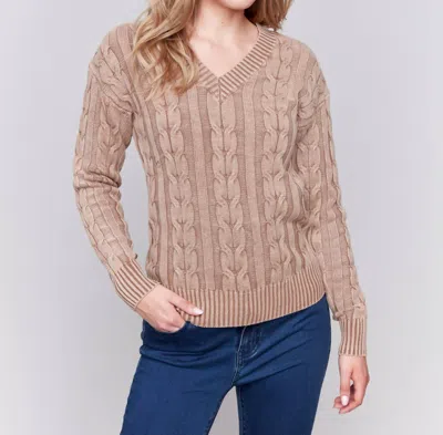 Charlie B Cold Dye Cable Knit Sweater In Truffle In Multi