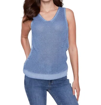 Charlie B Cold-dye V-neck Knit Tank Top In Denim In Multi