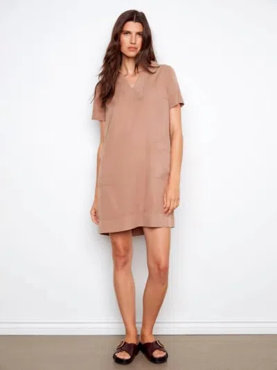 Charlie B Collared V-neck Tencel Mini Dress In Desert In Neutral