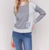 Charlie B Color Block Sweater With Pocket Detail In Grey In Grey