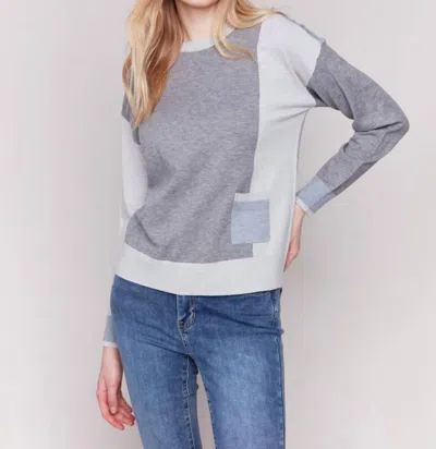 Charlie B Color Block Sweater With Pocket Detail In Grey