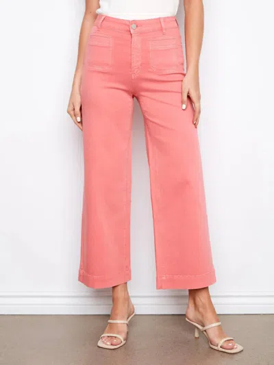 Charlie B Colored Twill Crop Flare Leg Pant In Sorbet In Pink
