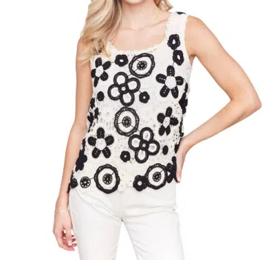 Charlie B Contrast Floral Crochet Sleeveless Top In Pepper