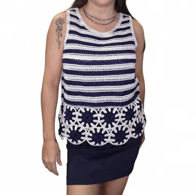 Charlie B Contrast Sleeveless Crochet Top In Navy In Brown