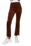 Charlie B Corduroy Asymmetrical Hem Bootcut Leg Pants In Truffle In Burgundy
