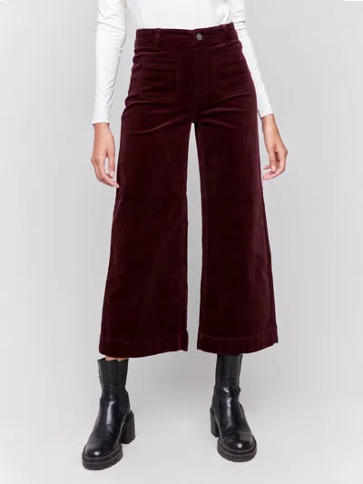 Charlie B Corduroy Front Patch Pocket Flared Pants In Plum In Pink