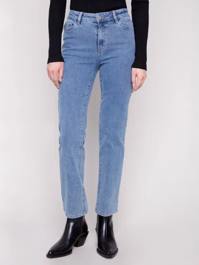 Charlie B Corduroy Straight Leg Pants In Denim In Blue