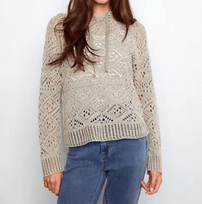 Charlie B Cotton Crochet Hoodie Sweater In Sage In Brown
