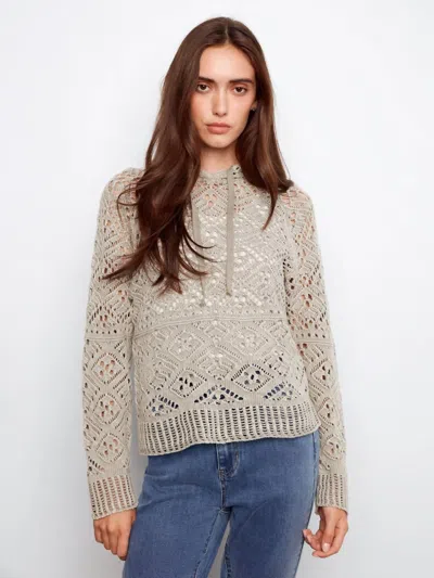 Charlie B Cotton Crochet Sweater Hoodie In Sage In Neutral