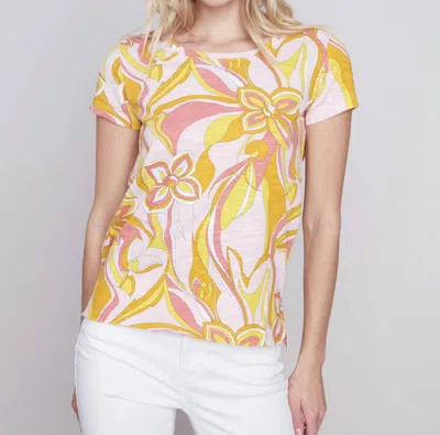 Charlie B Cotton Slub Sorbet Tee In Peach/white/yellow In Multi