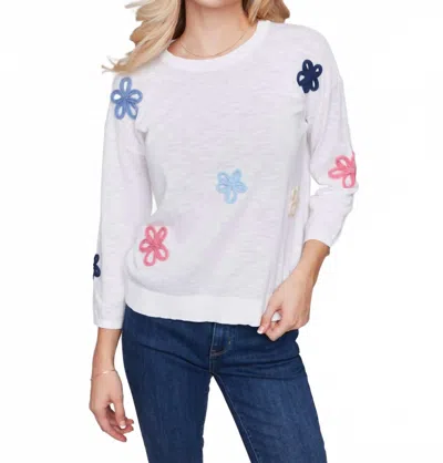 Charlie B Cotton Sweater With Flower Patches In White