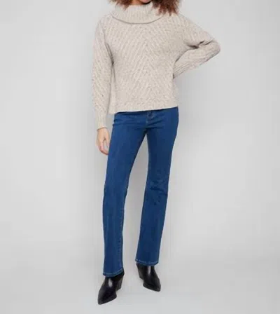 Charlie B Cowl Neck Diagonal Cable Sweater In Heather Oat In Neutral