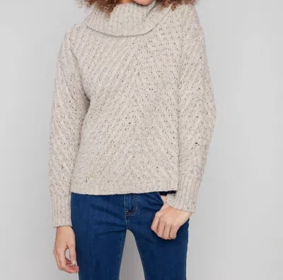 Charlie B Cowl Neck Diagonal Cable Sweater In Heather Oat In Neutral