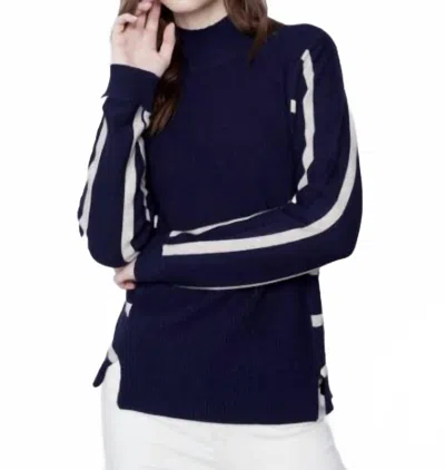 Charlie B Cowl Neck Stripe Arm Sweater In Navy In Blue