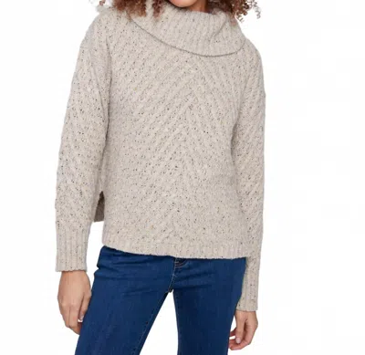 Charlie B Cowl Neck Sweater With Diagonal Cable In Oat In Gray