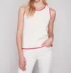 Charlie B Crew Neck Knit Cami In Natural In White