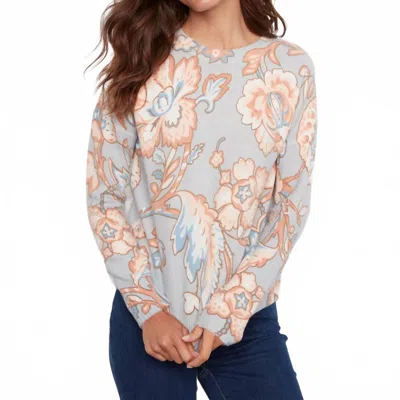 Charlie B Crew Neck Printed Long Sleeve Sweater In Baroque In Multi