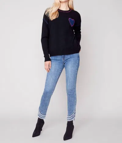 Charlie B Crew Neck Pullover Top In Black