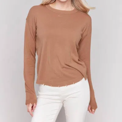 Charlie B Crew Neck Ripped Sweater In Truffle