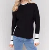 Charlie B Crew Neck Sweater W Side Slit In Black In Black