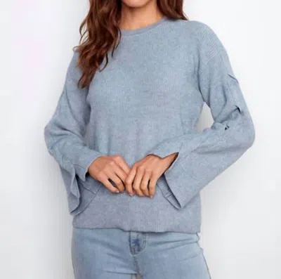 Charlie B Crew Neck Sweater With Cable Sleeves In Denim In Blue