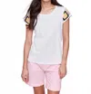Charlie B Crew Neckline Crochet Sleeve Top In White In White