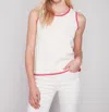Charlie B Crewneck Knitted Contrast Tank Top In Natural In White